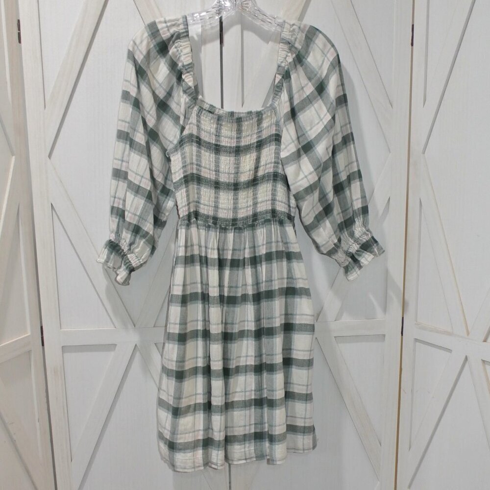 Madewell Lucie Elbow-Sleeve Smocked Mini Dress in Lebaum Plaid - Picture 5 of 8